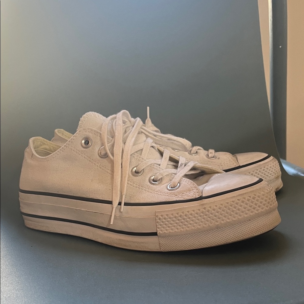 Converse Women's White Low-Top Platform Canvas Sneakers